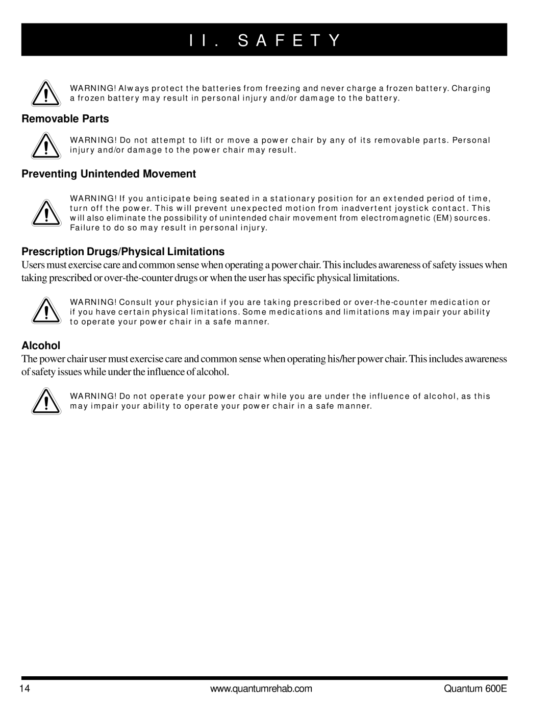 Pride Mobility QUANTUM 600E owner manual Alcohol 