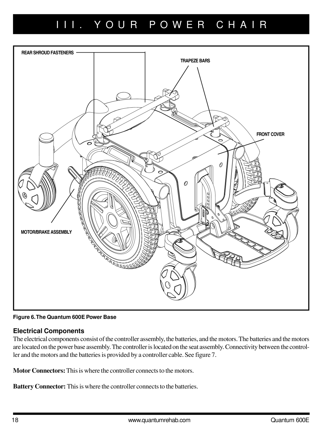 Pride Mobility QUANTUM 600E owner manual Electrical Components, Quantum 600E Power Base 