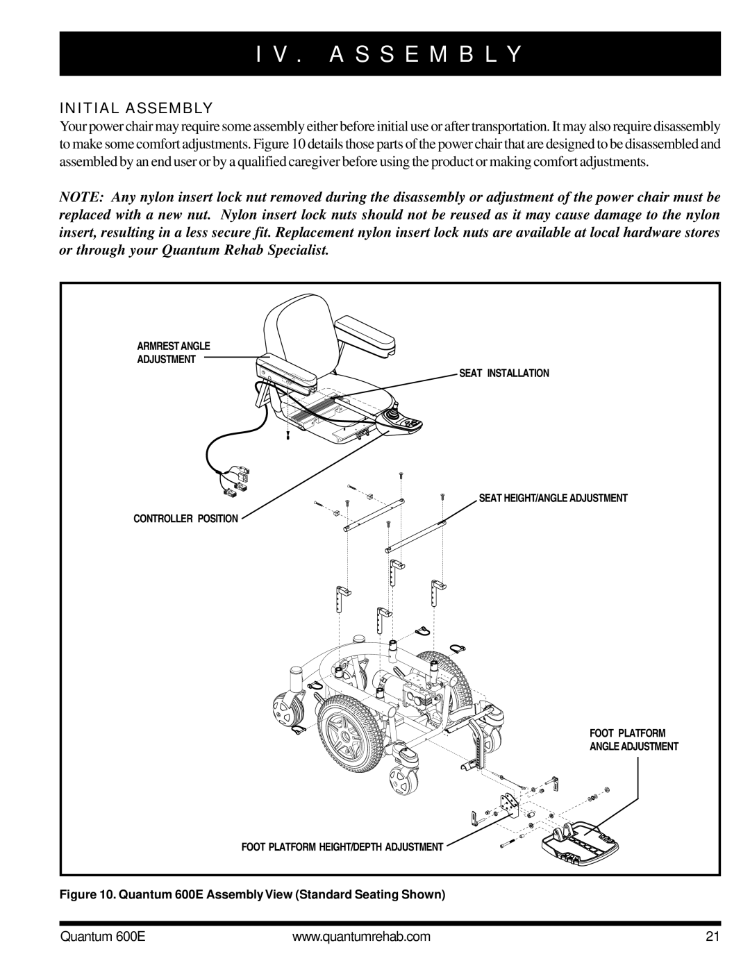 Pride Mobility QUANTUM 600E owner manual A S S E M B L Y, Initial Assembly 