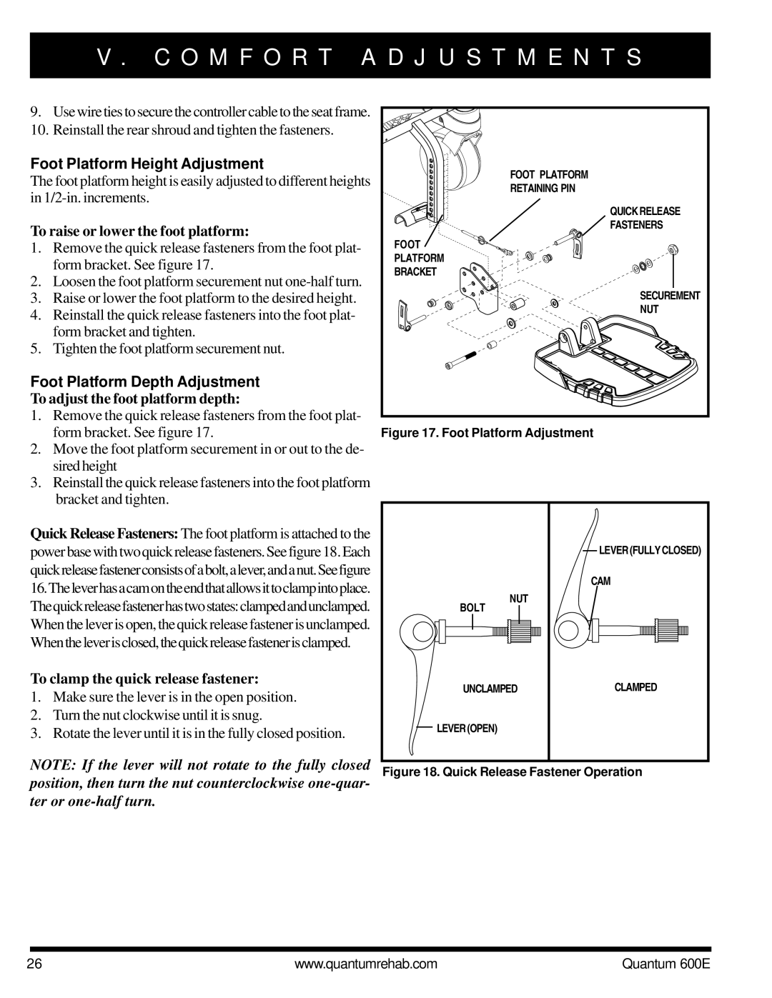 Pride Mobility QUANTUM 600E owner manual Foot Platform Height Adjustment, To raise or lower the foot platform 