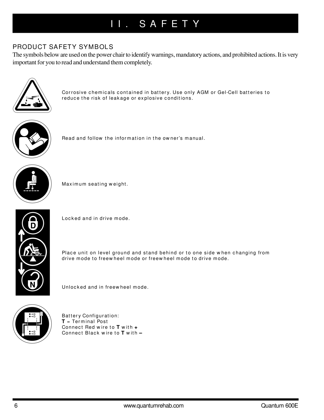 Pride Mobility QUANTUM 600E owner manual S a F E T Y, Product Safety Symbols 