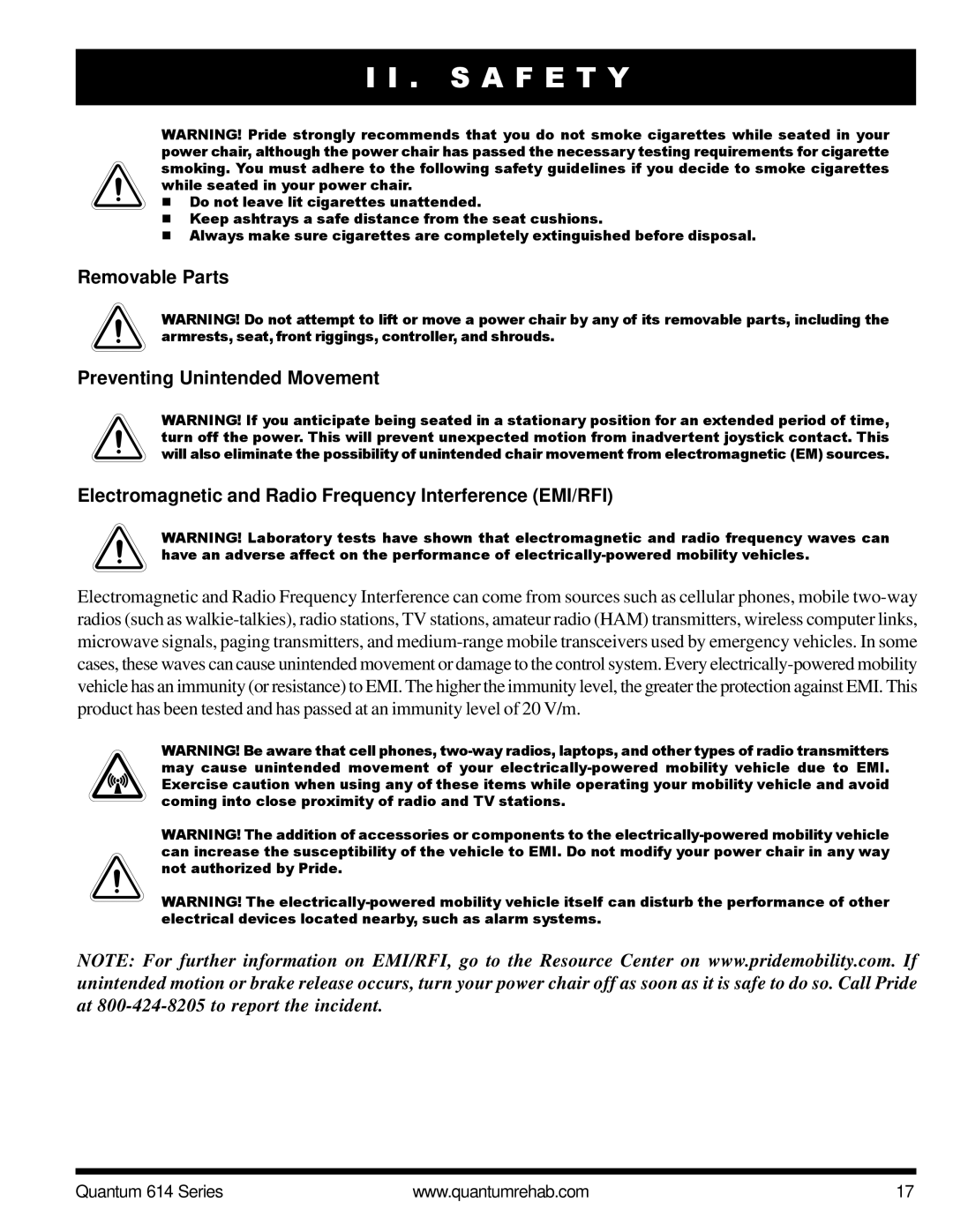 Pride Mobility Quantum 614 3SP, Quantum 614 3MP manual S a F E T Y 