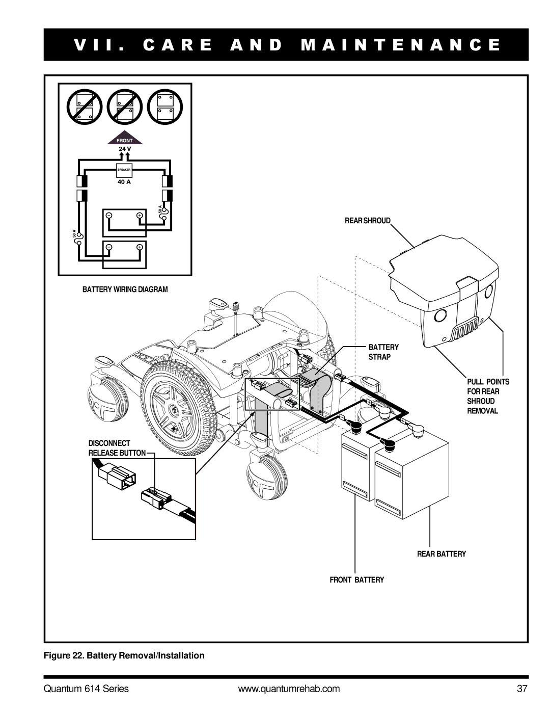 Pride Mobility Quantum 614 3SP, Quantum 614 3MP manual Battery Removal/Installation 