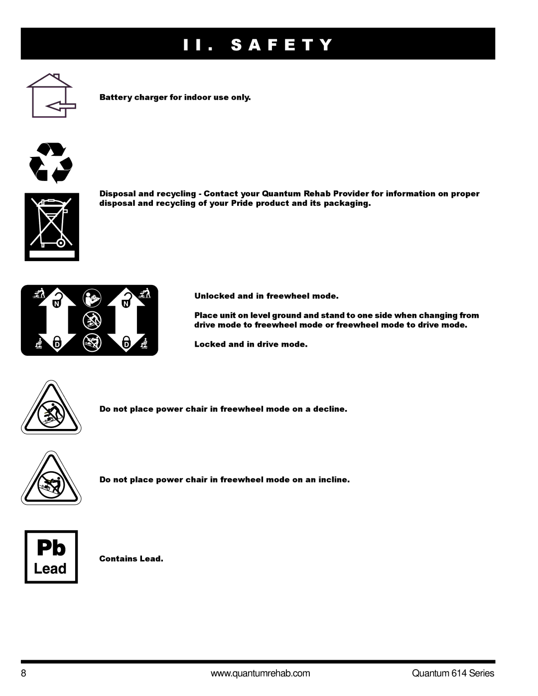 Pride Mobility Quantum 614 3SP, Quantum 614 3MP manual S a F E T Y 