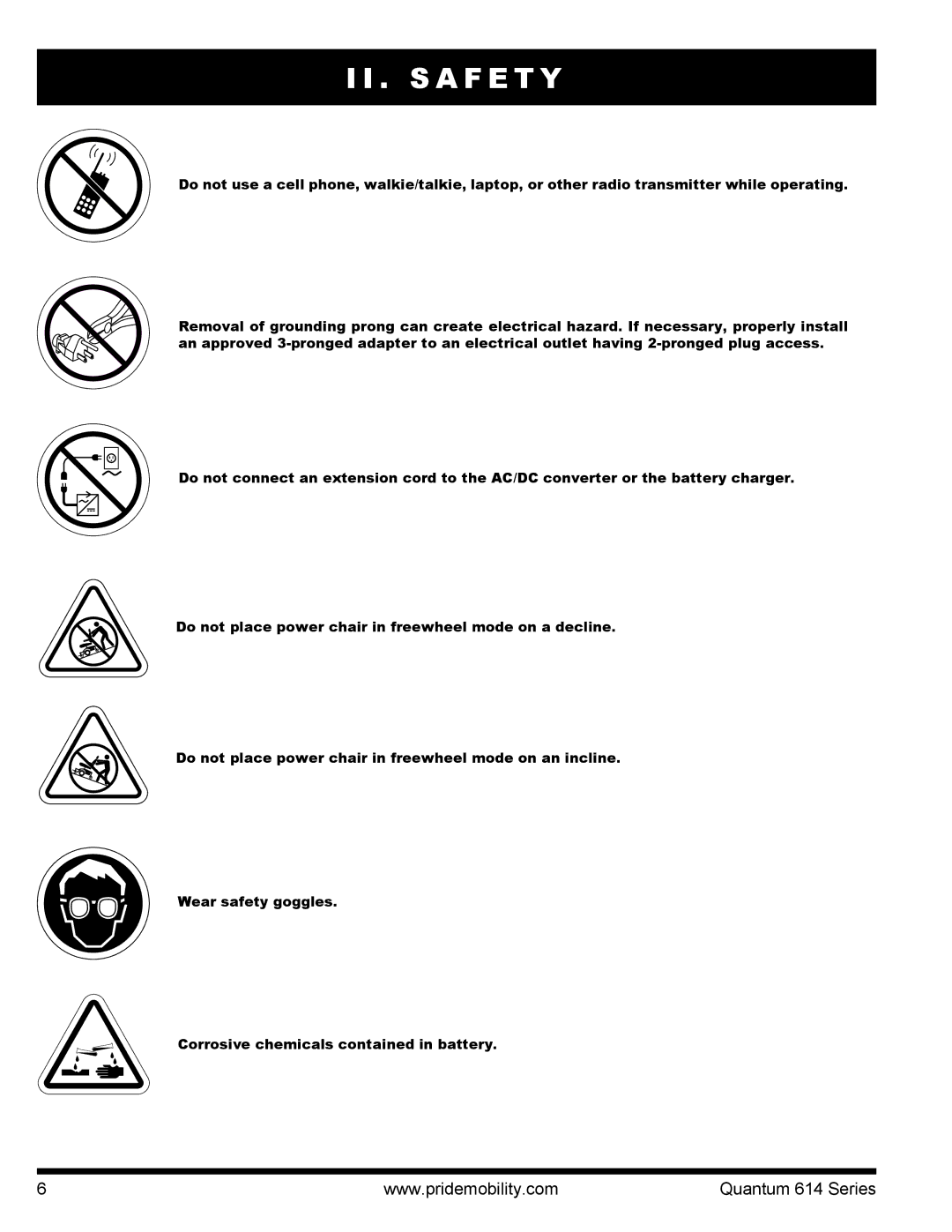Pride Mobility 614 3MP, Quantum 614, 614 3SP manual S a F E T Y 