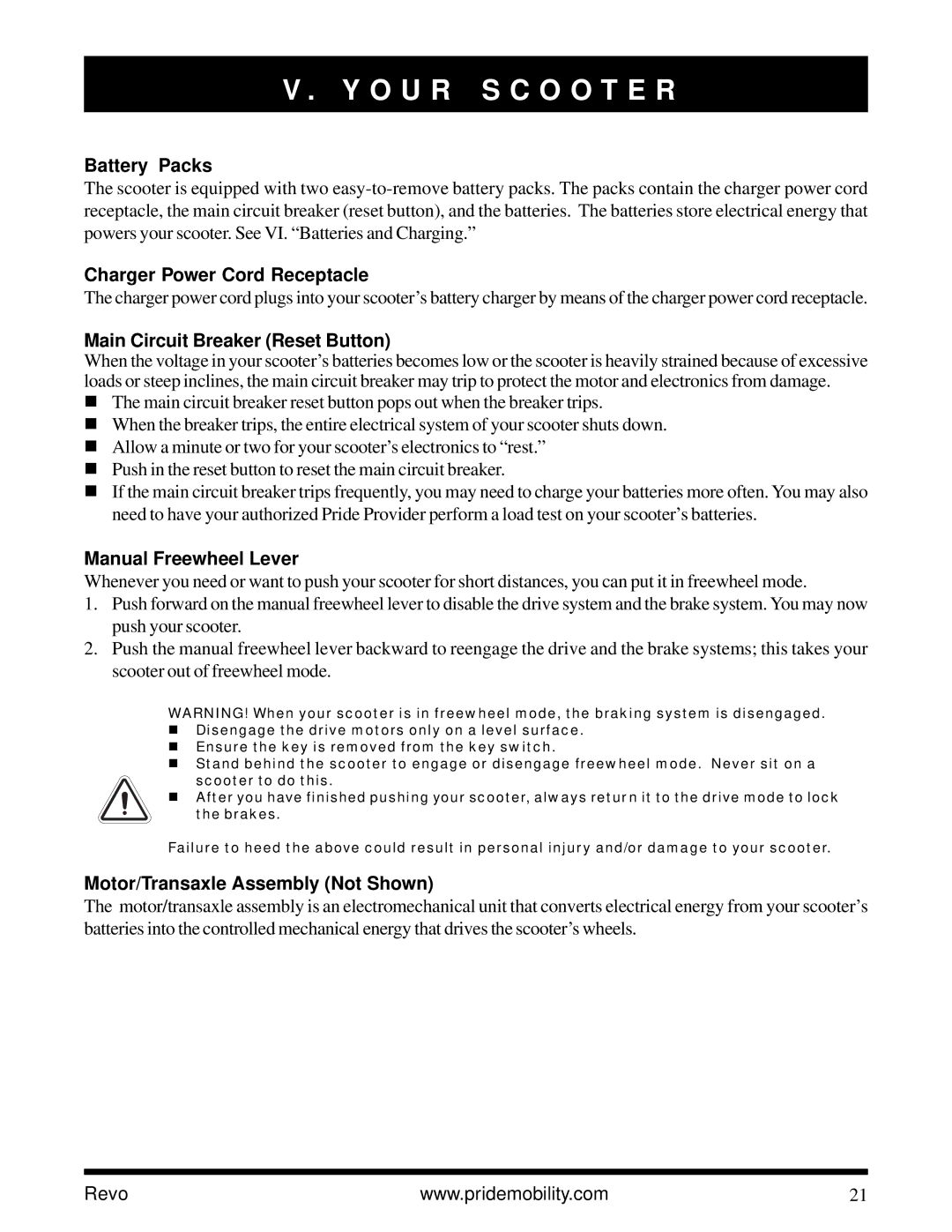 Pride Mobility Revo owner manual Battery Packs 