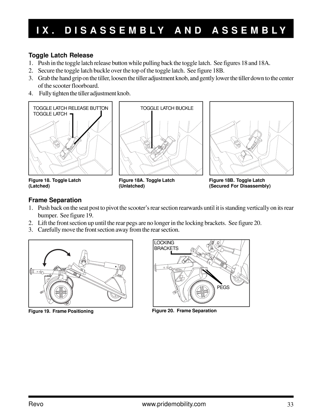 Pride Mobility Revo owner manual Toggle Latch Release 