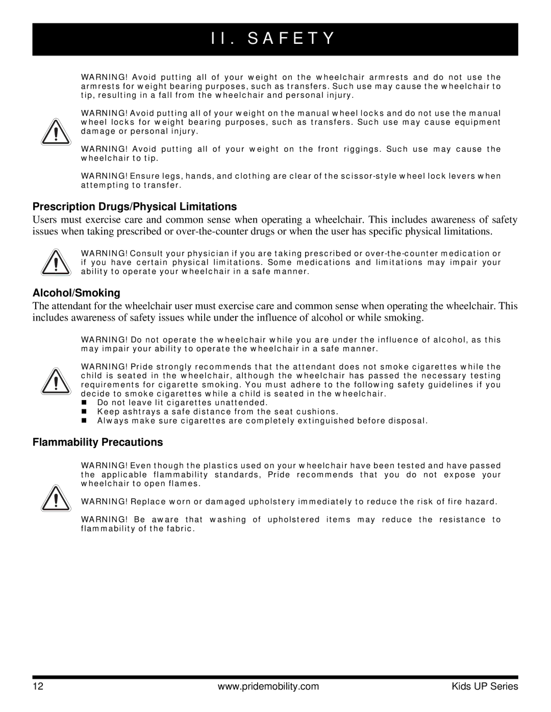 Pride Mobility Rock 3, Fast, Rock 2 manual Prescription Drugs/Physical Limitations, Alcohol/Smoking, Flammability Precautions 