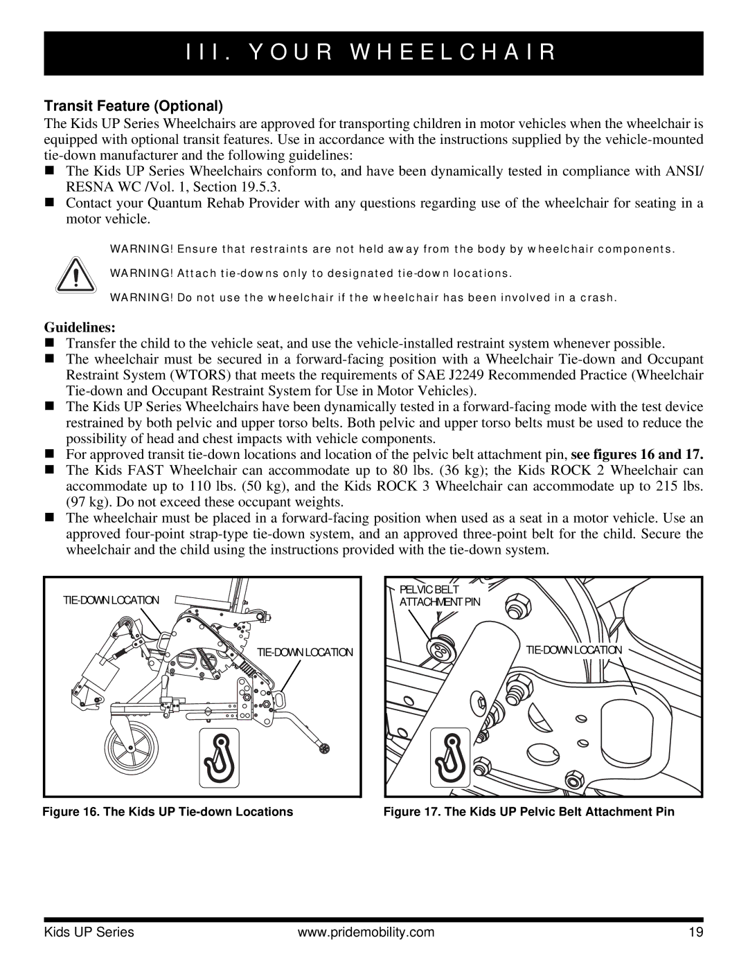 Pride Mobility Fast, Rock 3, Rock 2 manual Transit Feature Optional, Guidelines 