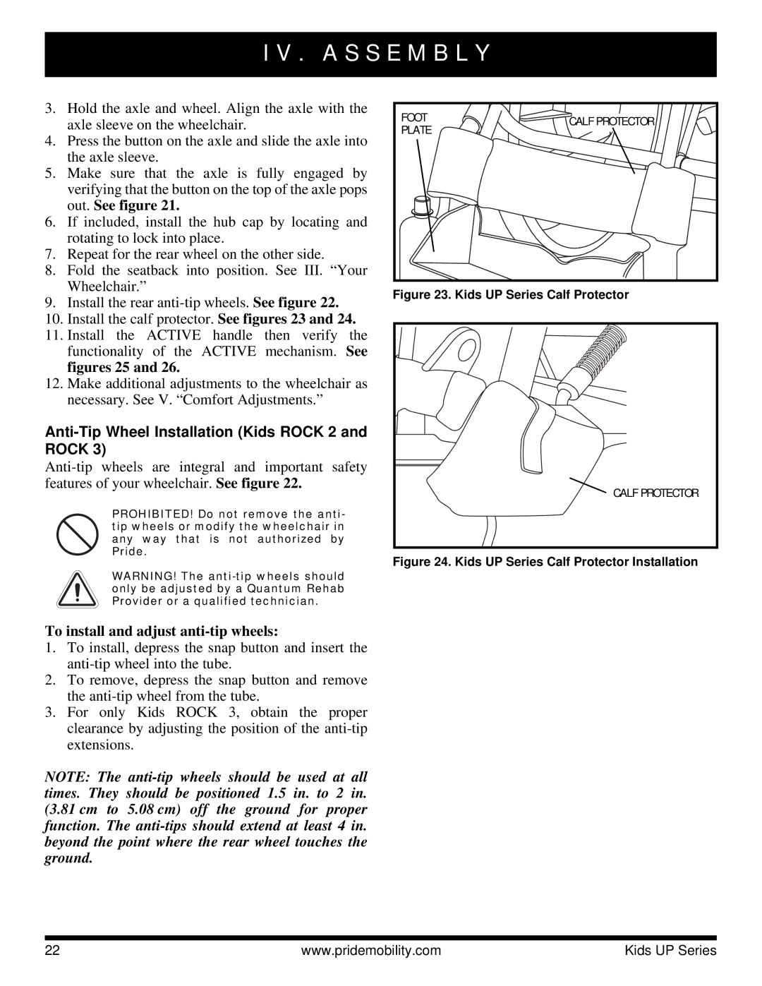 Pride Mobility Fast, Rock 3 manual Anti-Tip Wheel Installation Kids Rock 2 and Rock, To install and adjust anti-tip wheels 