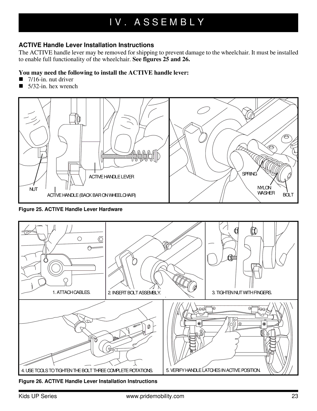 Pride Mobility Rock 2, Rock 3 Active Handle Lever Installation Instructions, „ 7/16-in. nut driver „ 5/32-in. hex wrench 