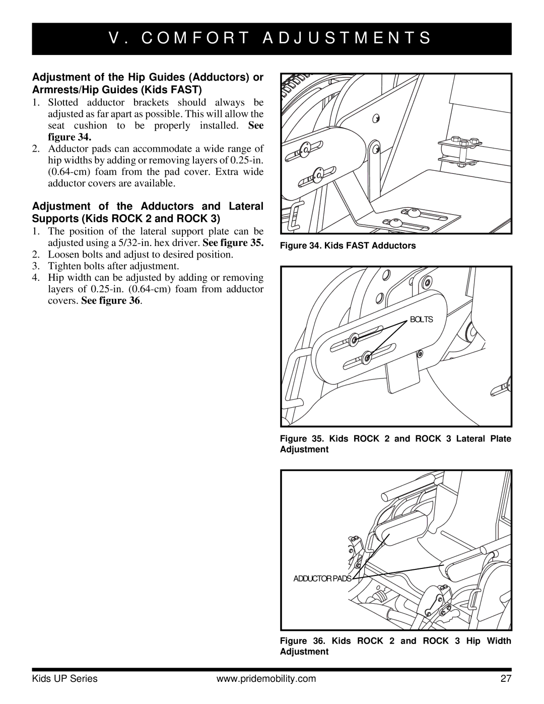 Pride Mobility Rock 3, Rock 2 manual Kids Fast Adductors 