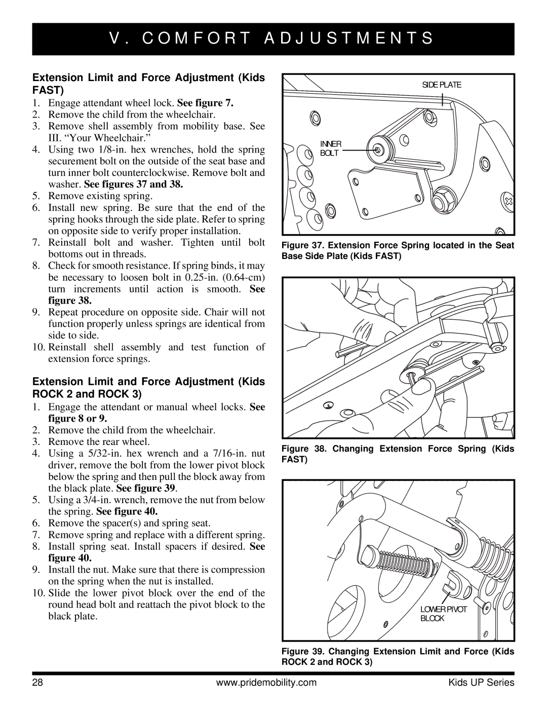 Pride Mobility Rock 3, Rock 2 manual Extension Limit and Force Adjustment Kids Fast 