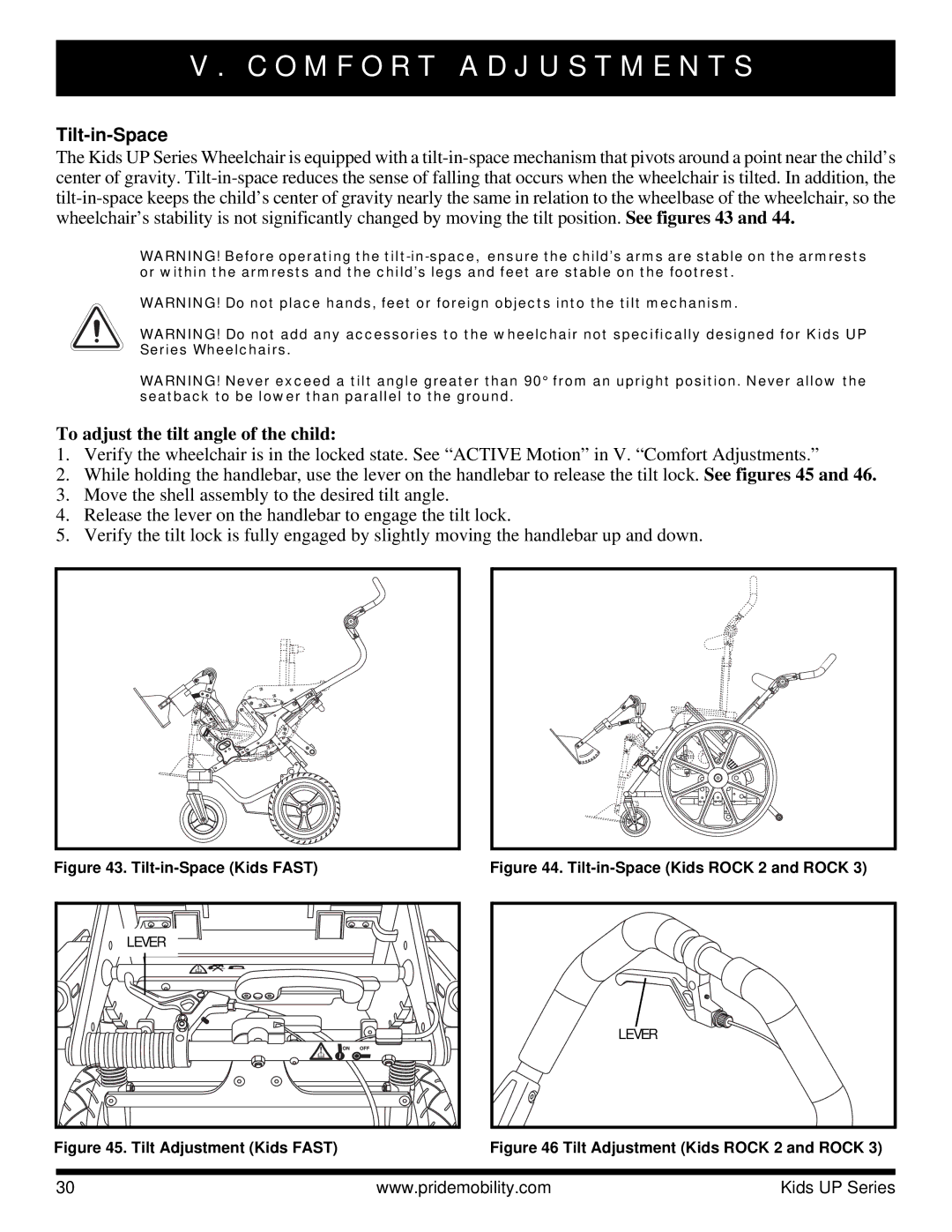 Pride Mobility Rock 3, Fast, Rock 2 manual Tilt-in-Space, To adjust the tilt angle of the child 