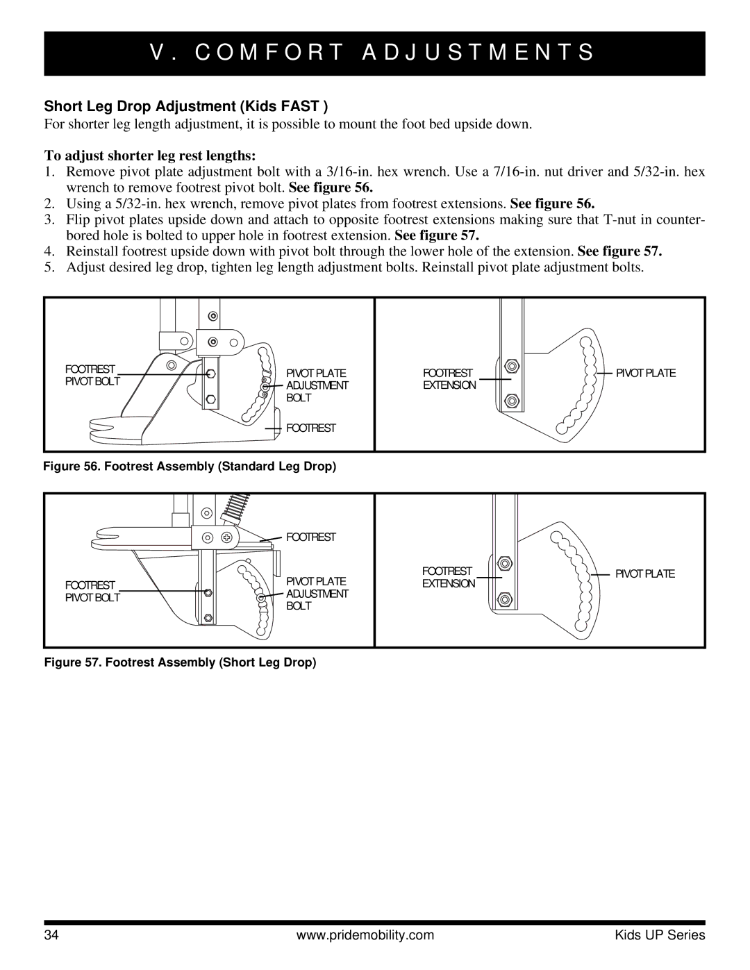 Pride Mobility Rock 3, Rock 2 manual Short Leg Drop Adjustment Kids Fast, To adjust shorter leg rest lengths 