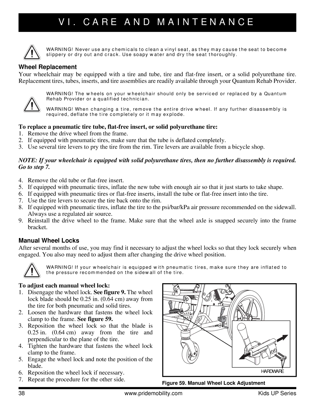 Pride Mobility Rock 2, Rock 3, Fast Wheel Replacement, Manual Wheel Locks, To adjust each manual wheel lock 