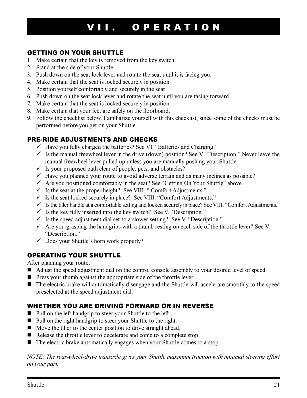 Pride Mobility SC100, SC140 manual I . O P E R a T I O N, Getting on Your Shuttle, PRE-RIDE Adjustments and Checks 