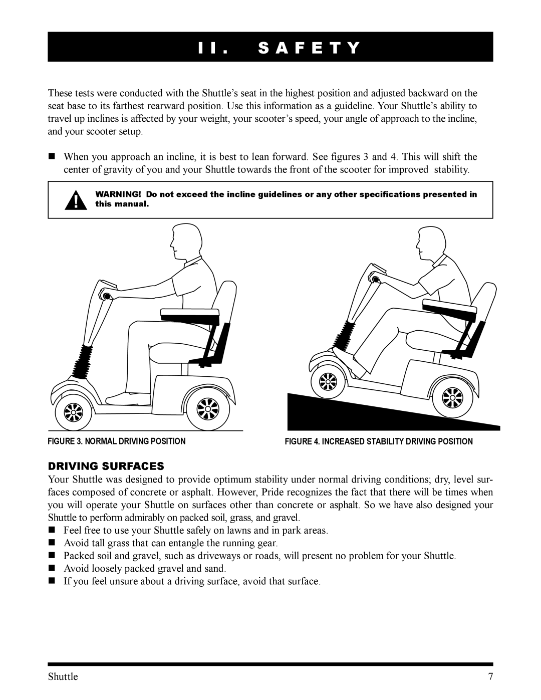 Pride Mobility SC100, SC140 manual Driving Surfaces, Normal Driving Position 