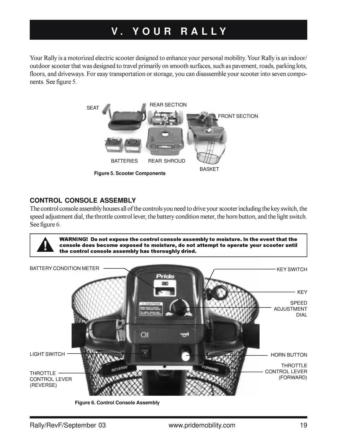 Pride Mobility SC155, SC151 owner manual O U R R a L L Y, Control Console Assembly 