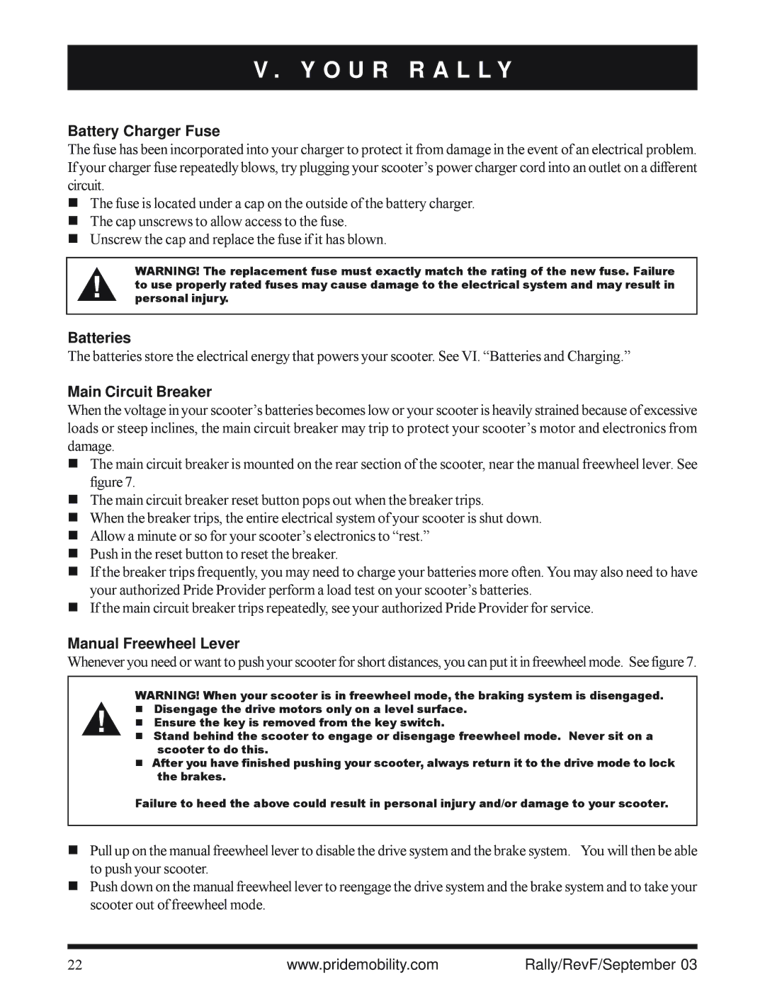 Pride Mobility SC151, SC155 owner manual Battery Charger Fuse 