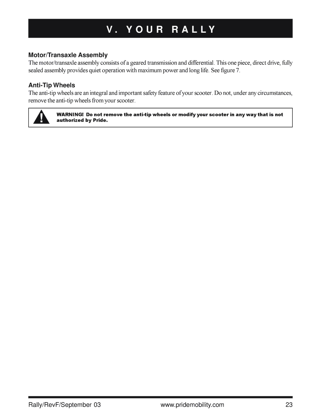 Pride Mobility SC155, SC151 owner manual Motor/Transaxle Assembly 