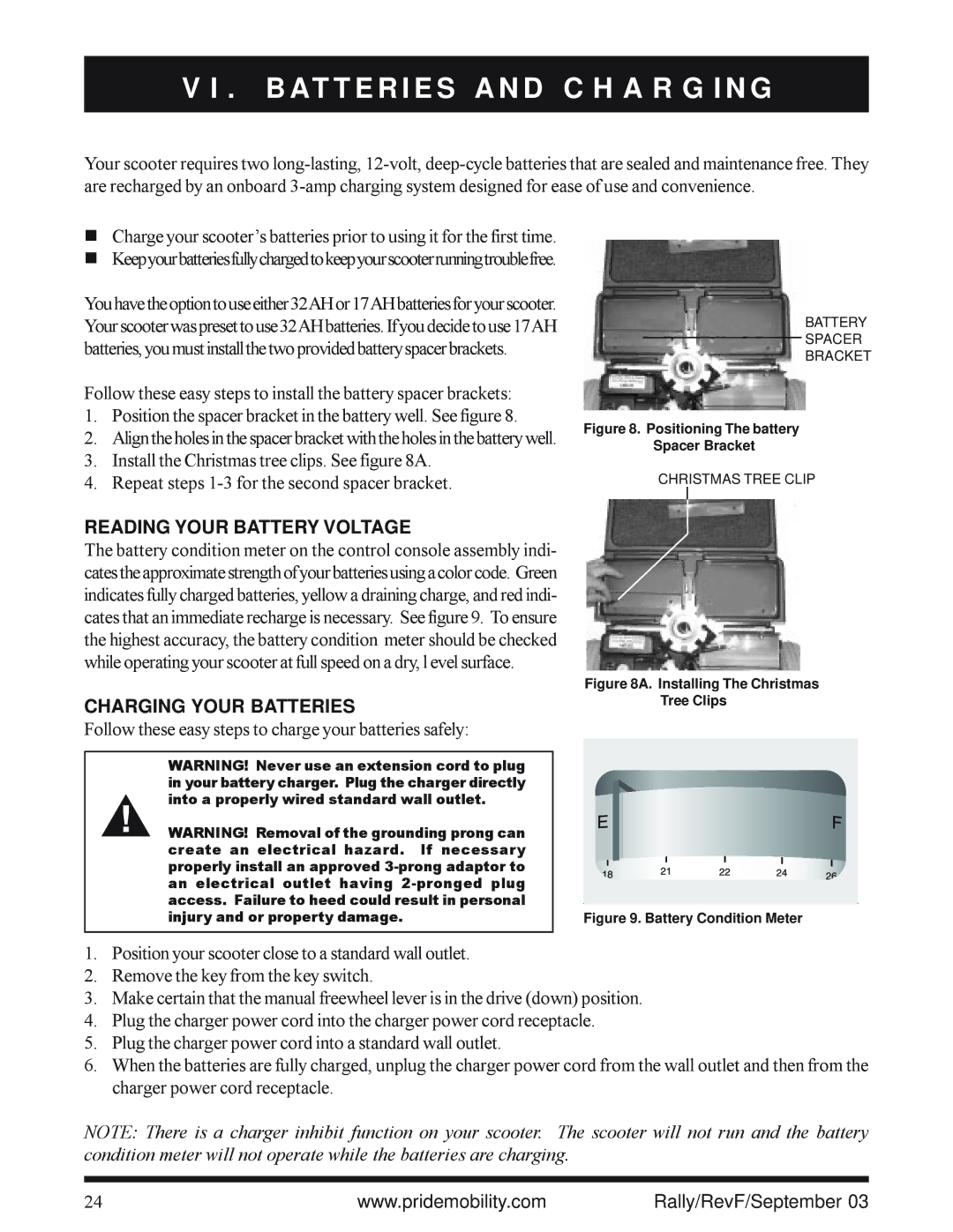 Pride Mobility SC151, SC155 B AT T E R I E S a N D C H a R G I N G, Reading Your Battery Voltage, Charging Your Batteries 