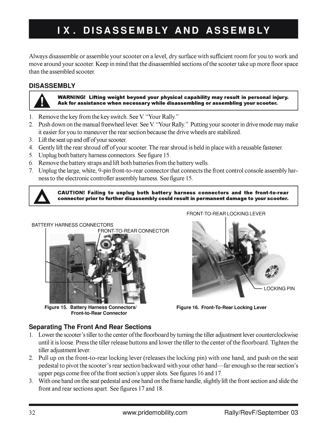 Pride Mobility SC151, SC155 owner manual D I S a S S E M B LY a N D a S S E M B LY, Disassembly 