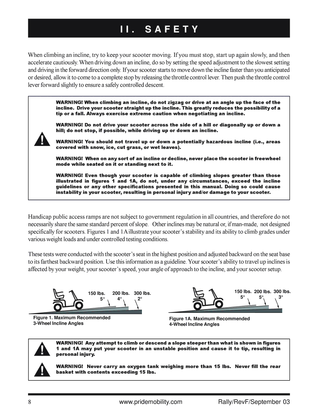 Pride Mobility SC151, SC155 owner manual Maximum Recommended 