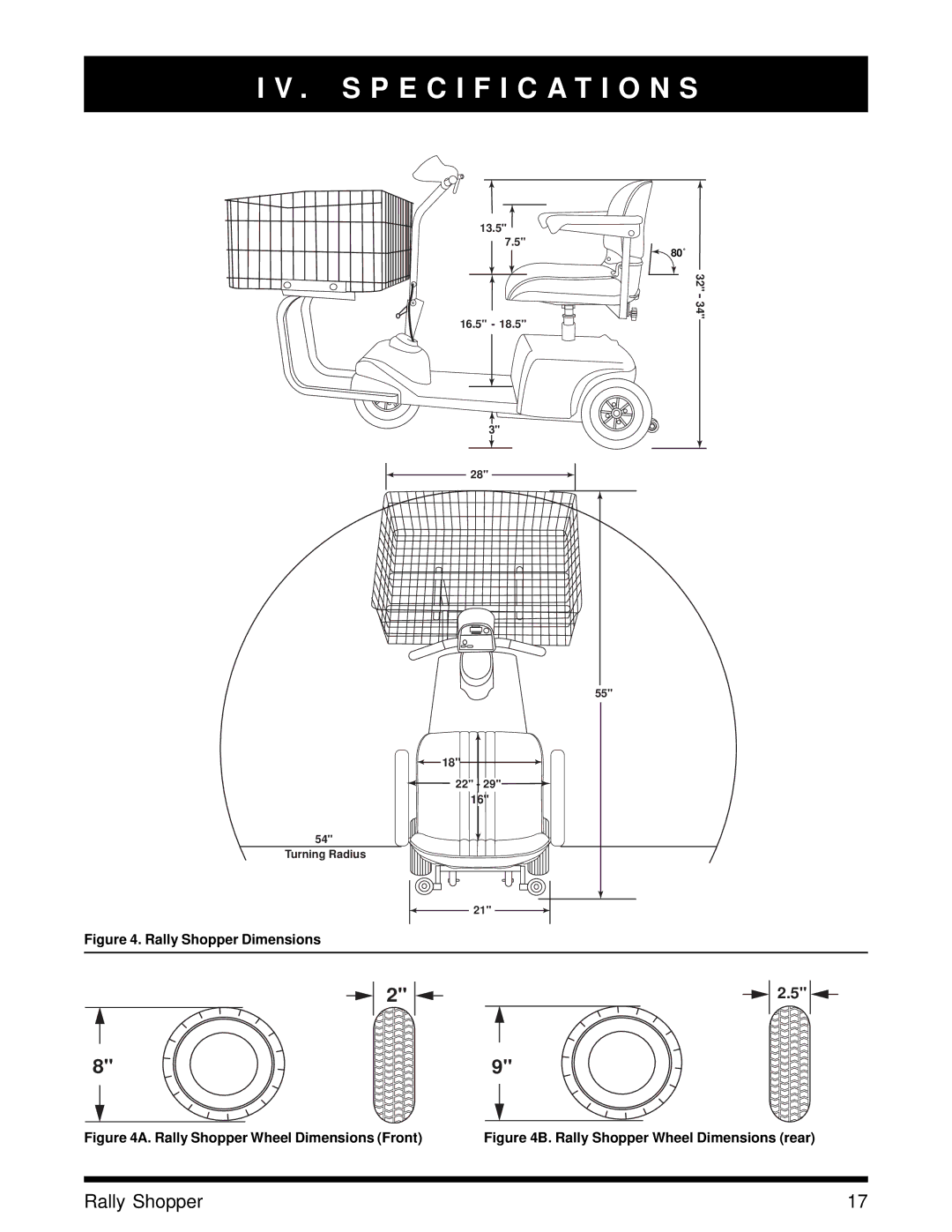 Pride Mobility SC151SHP owner manual Specification S, Rally Shopper Dimensions 