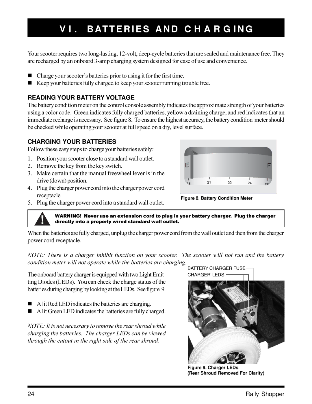 Pride Mobility SC151SHP B AT T E R I E S a N D C H a R G I N G, Reading Your Battery Voltage, Charging Your Batteries 