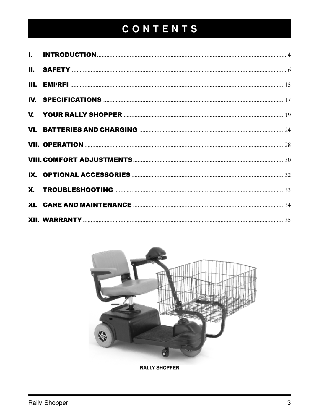 Pride Mobility SC151SHP owner manual N T E N T S 