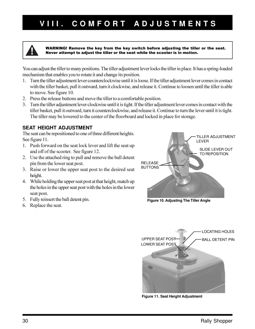 Pride Mobility SC151SHP owner manual I I . C O M F O R T a D J U S T M E N T S, Seat Height Adjustment 