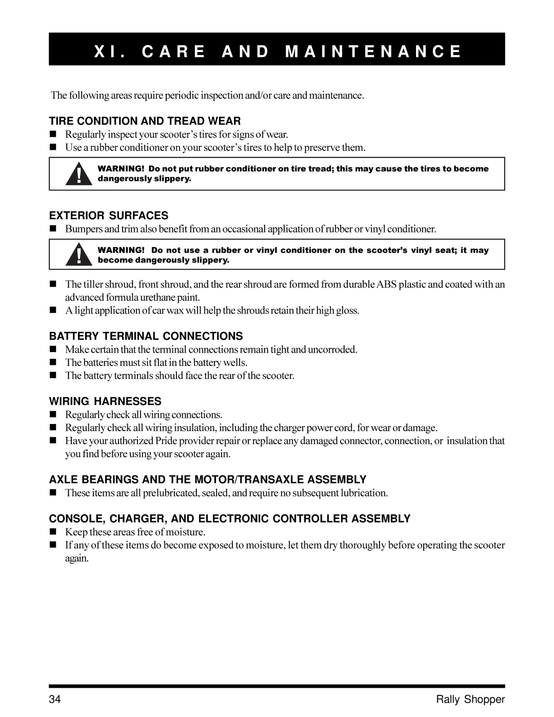 Pride Mobility SC151SHP owner manual C a R E a N D M a I N T E N a N C E 