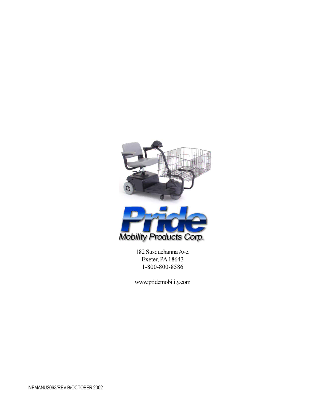 Pride Mobility SC151SHP owner manual Susquehanna Ave. Exeter, PA 18643 