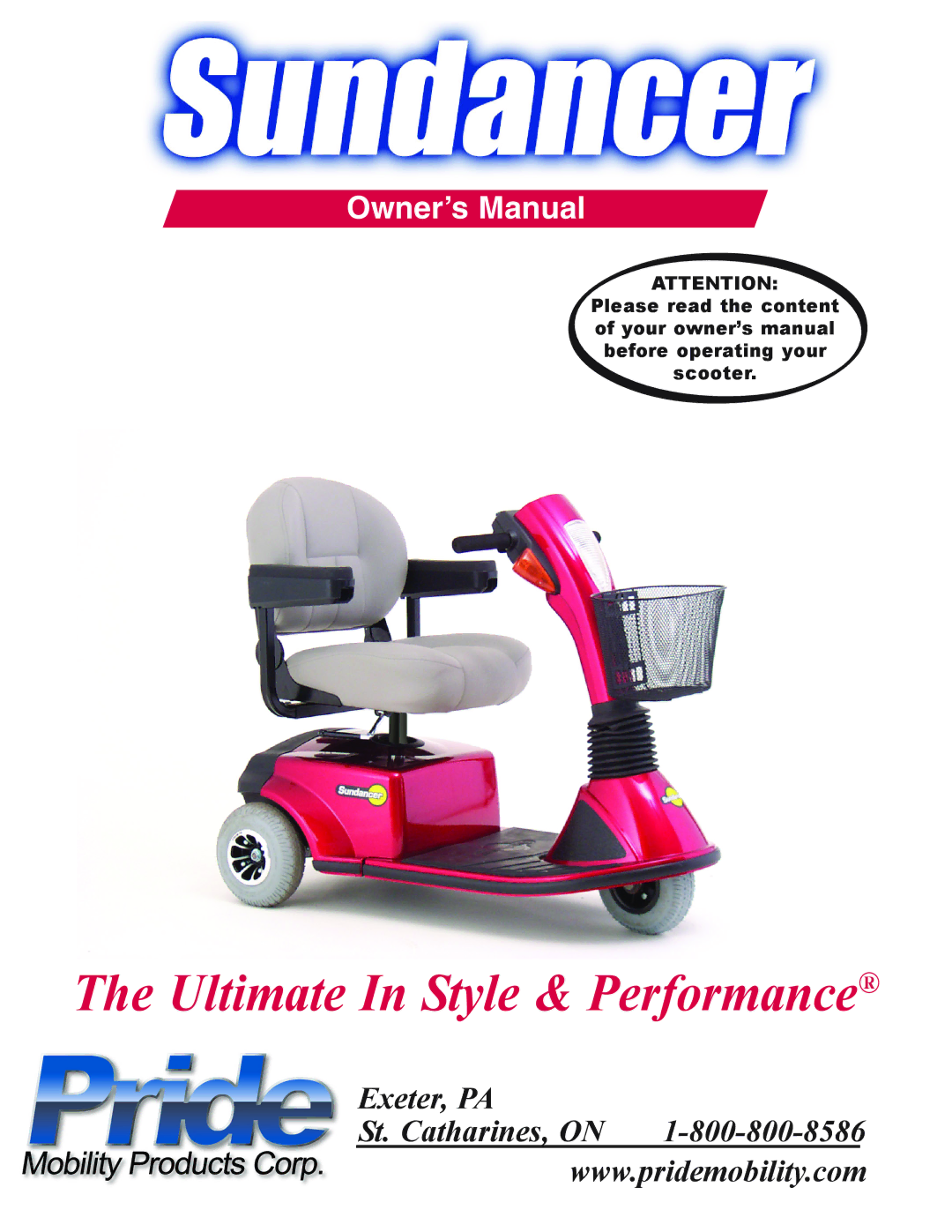 Pride Mobility SC2000PS owner manual Ultimate In Style & Performance 