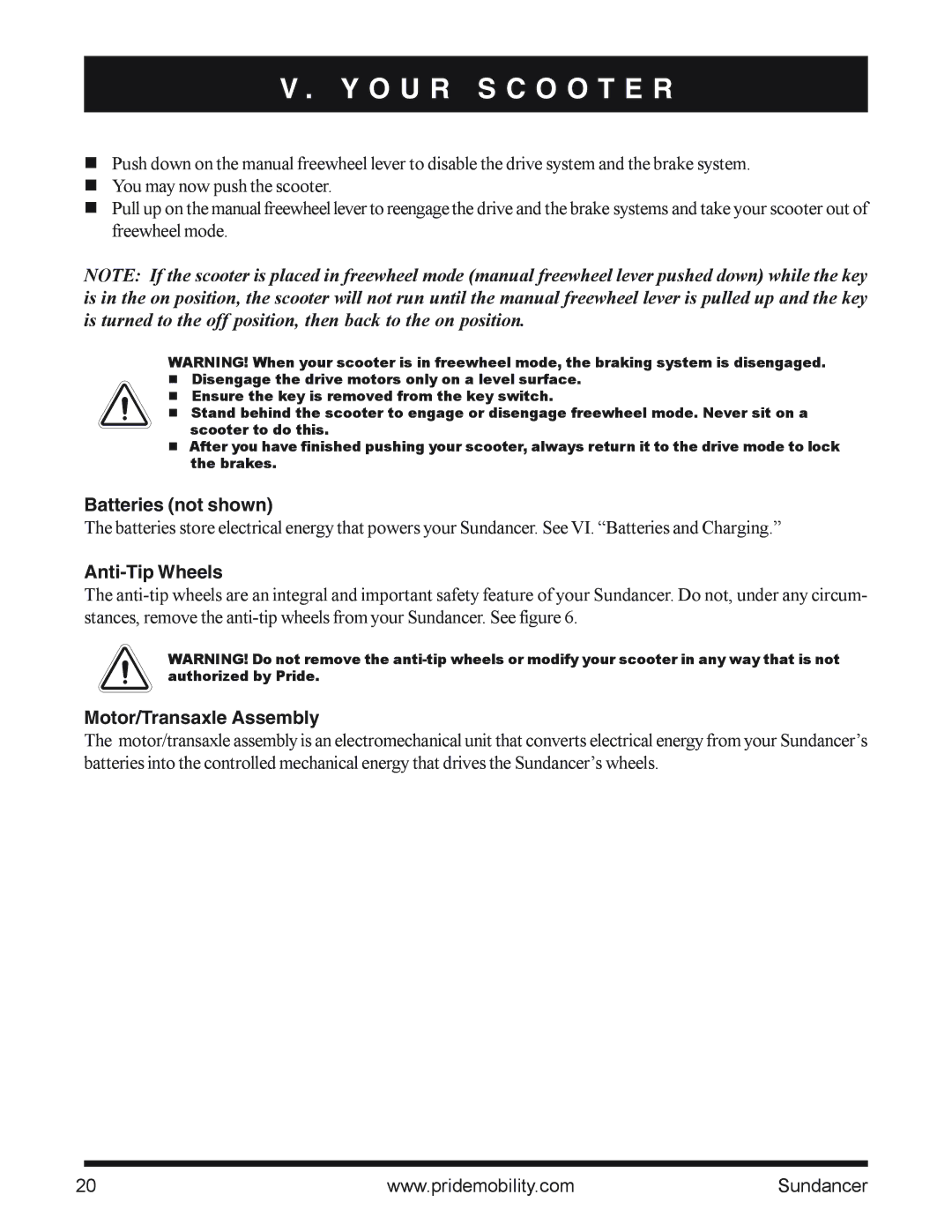 Pride Mobility SC2000PS owner manual Batteries not shown, Anti-Tip Wheels, Motor/Transaxle Assembly 