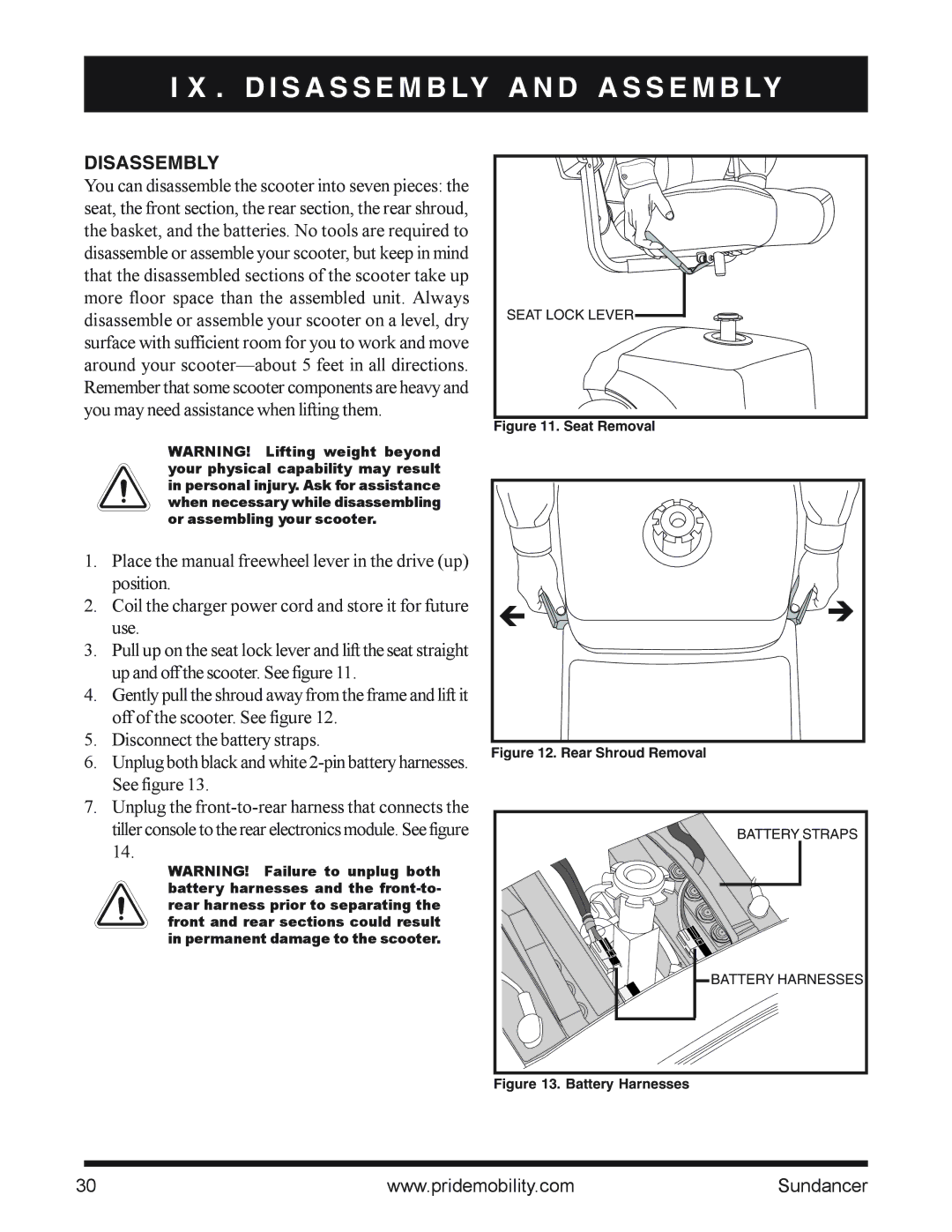 Pride Mobility SC2000PS owner manual D I S a S S E M B LY a N D a S S E M B LY, Disassembly 