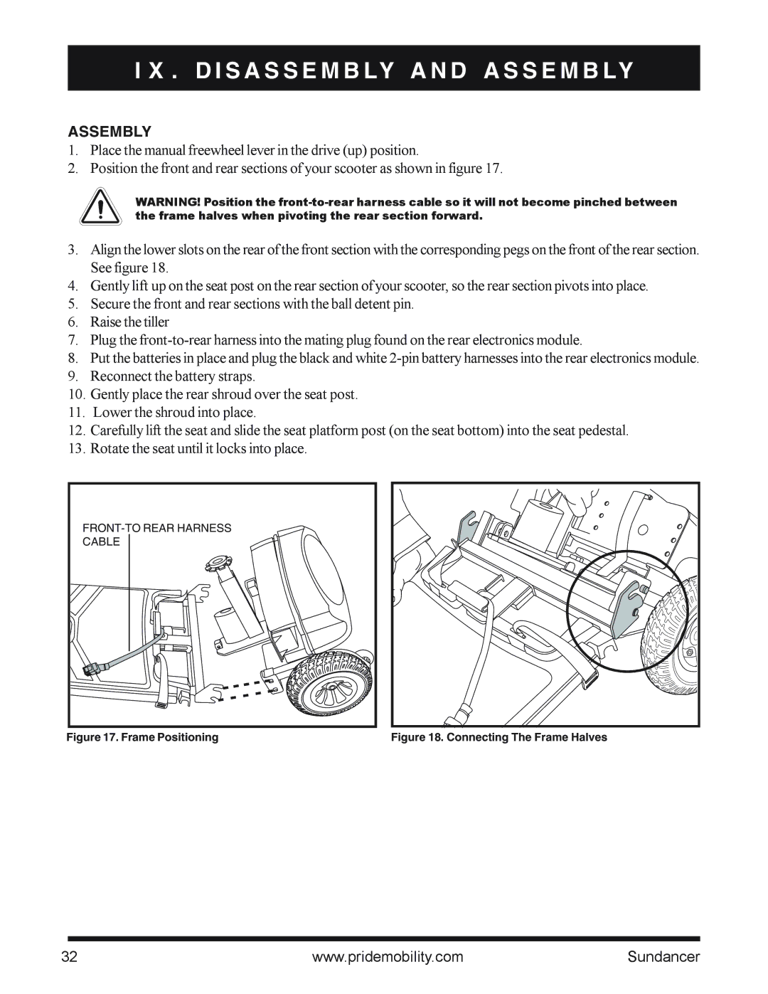 Pride Mobility SC2000PS owner manual Assembly, Frame Positioning 