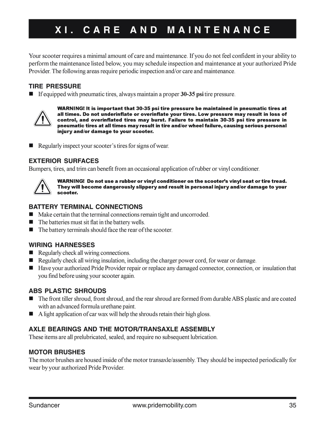 Pride Mobility SC2000PS owner manual C a R E a N D M a I N T E N a N C E 