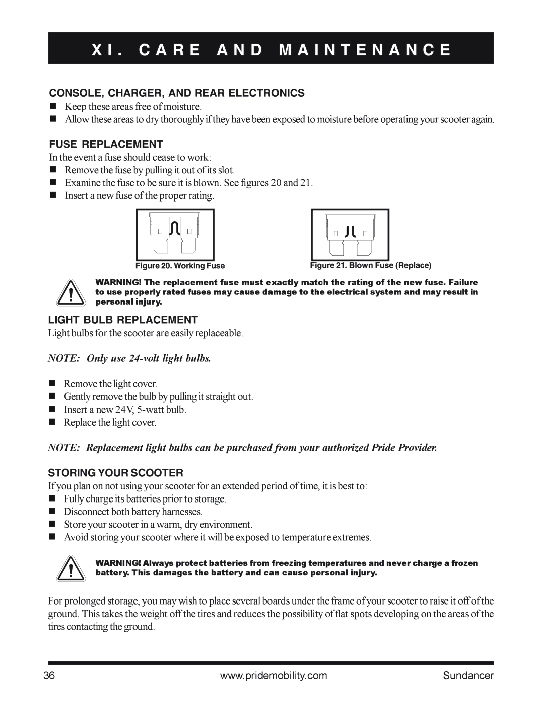 Pride Mobility SC2000PS owner manual CONSOLE, CHARGER, and Rear Electronics, Fuse Replacement, Light Bulb Replacement 