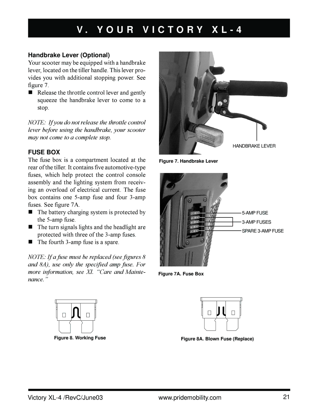 Pride Mobility SC2700 owner manual Handbrake Lever Optional, Fuse BOX 