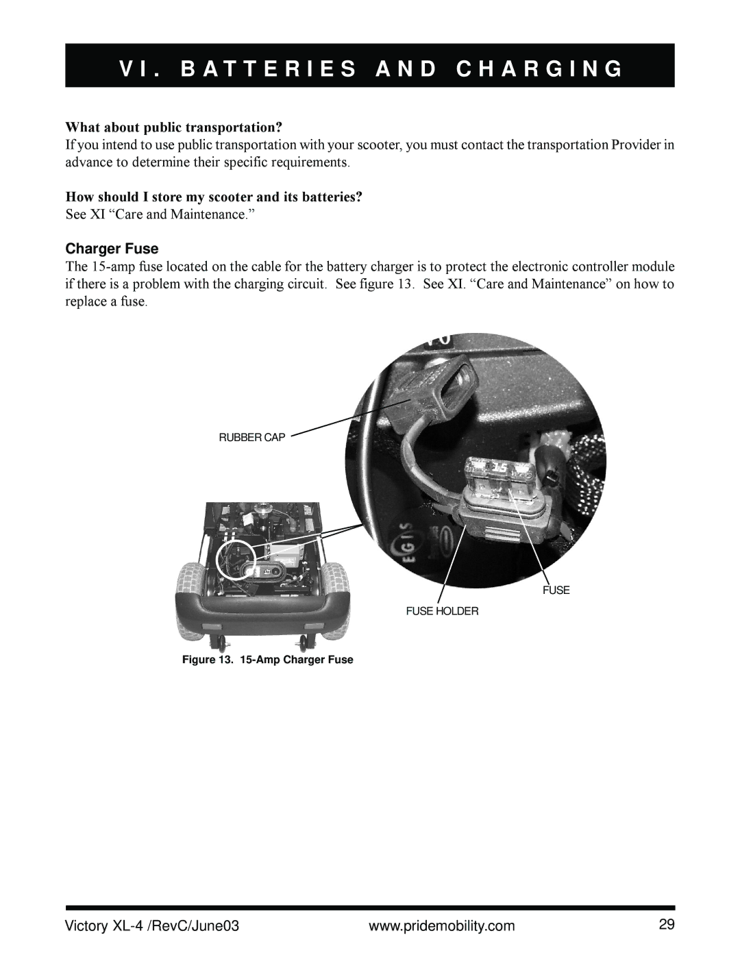 Pride Mobility SC2700 What about public transportation?, How should I store my scooter and its batteries?, Charger Fuse 