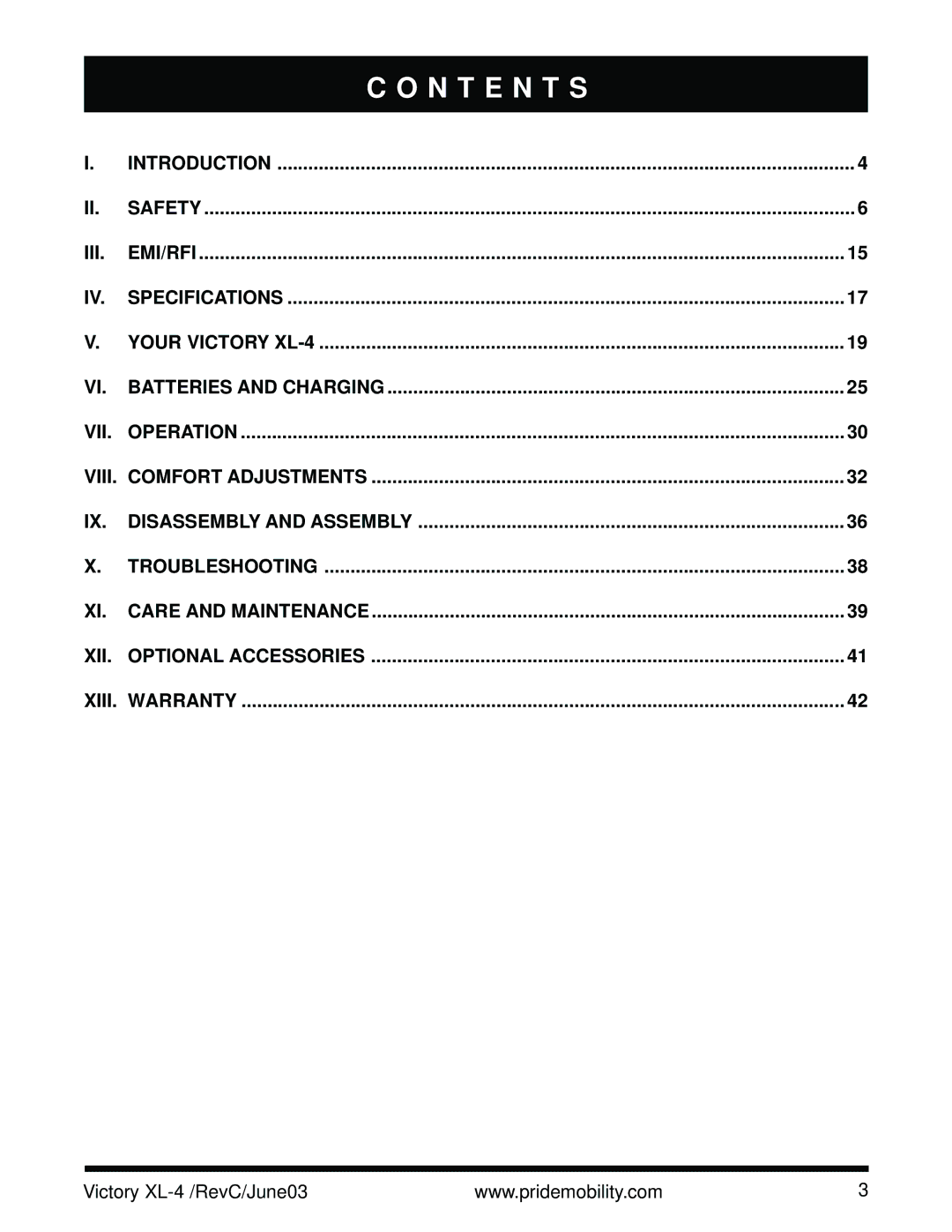 Pride Mobility SC2700 owner manual N T E N T S 