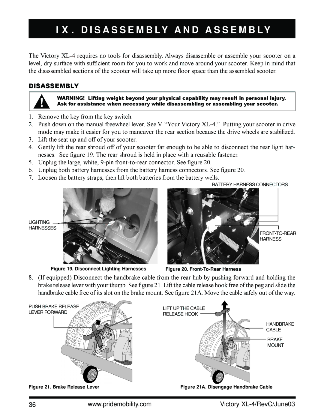 Pride Mobility SC2700 owner manual D I S a S S E M B LY a N D a S S E M B LY 