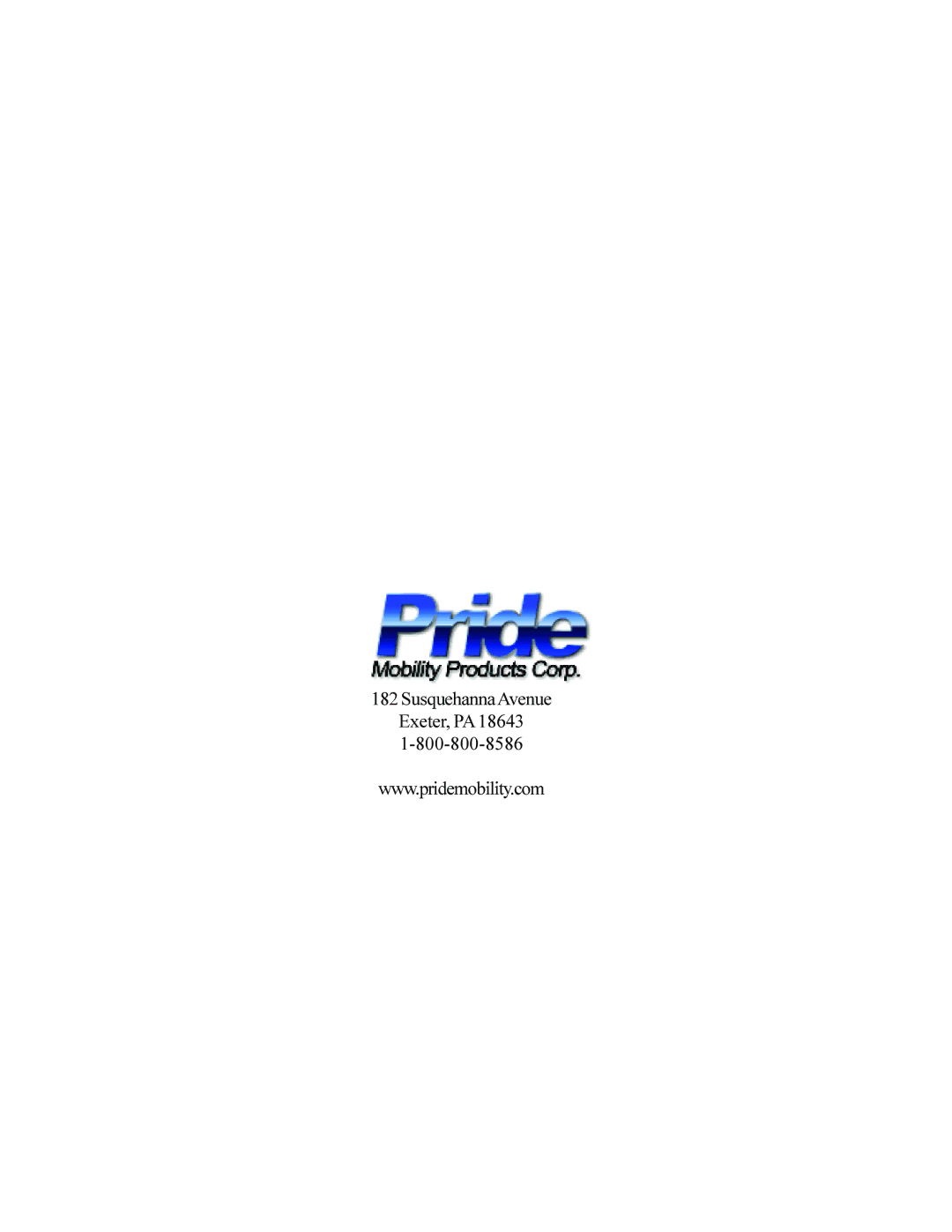 Pride Mobility SC2700 owner manual SusquehannaAvenue Exeter, PA 18643 