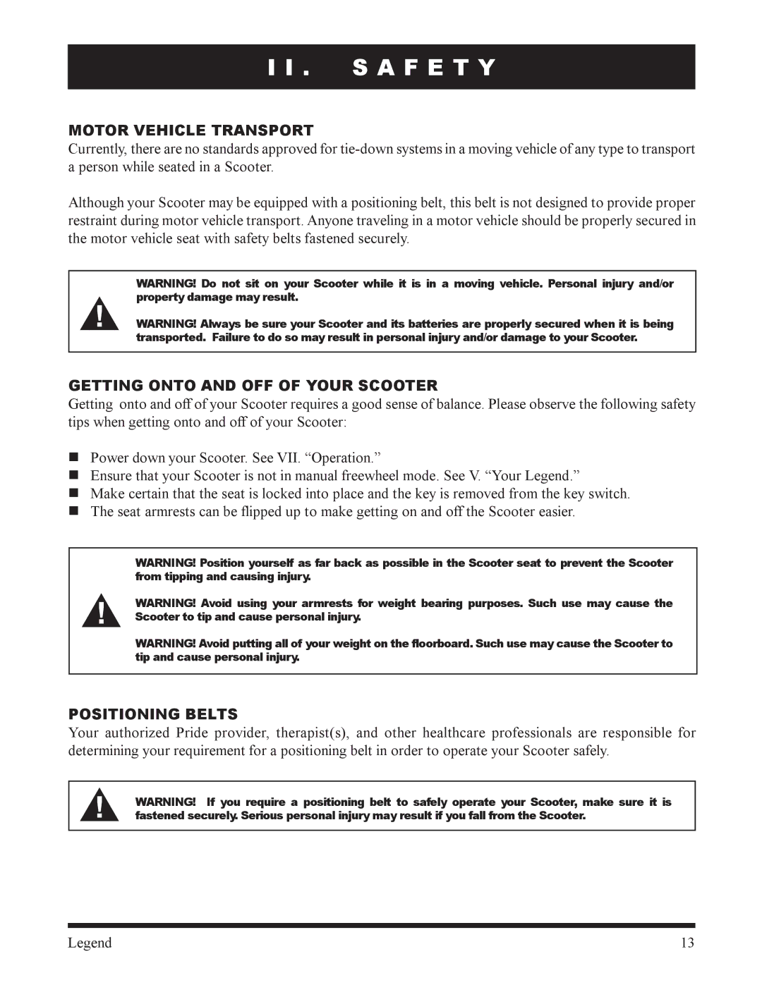 Pride Mobility SC300, SC340 owner manual Motor Vehicle Transport, Getting Onto and OFF of Your Scooter, Positioning Belts 