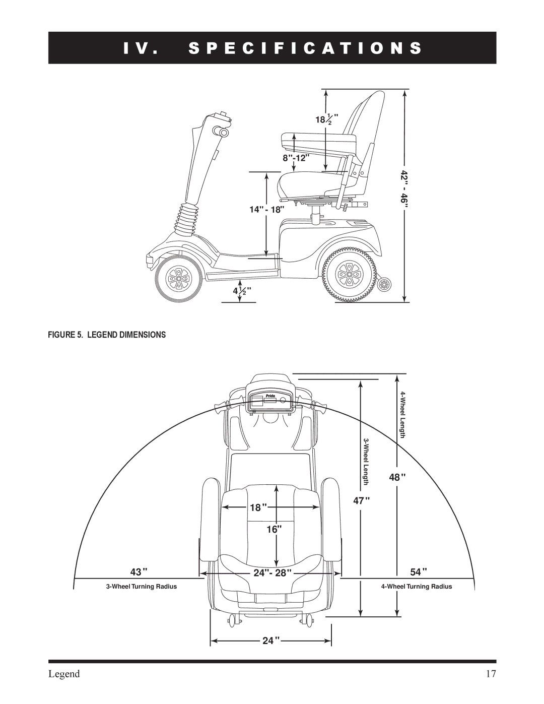 Pride Mobility SC300, SC340 owner manual Specification S 