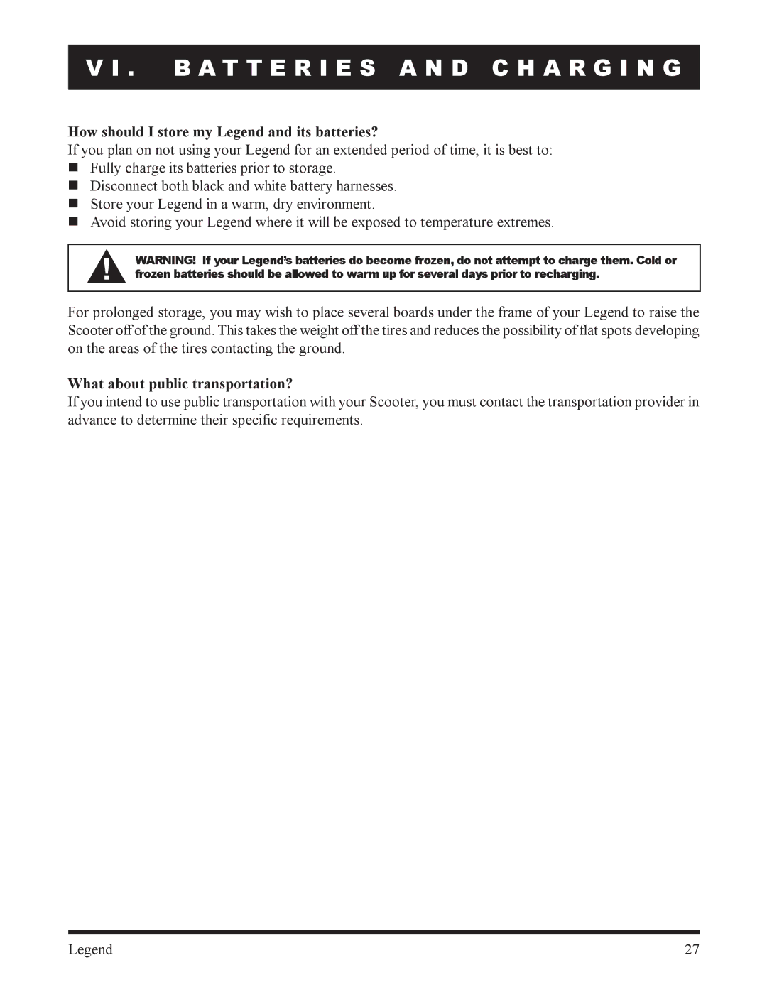 Pride Mobility SC300, SC340 owner manual How should I store my Legend and its batteries?, What about public transportation? 