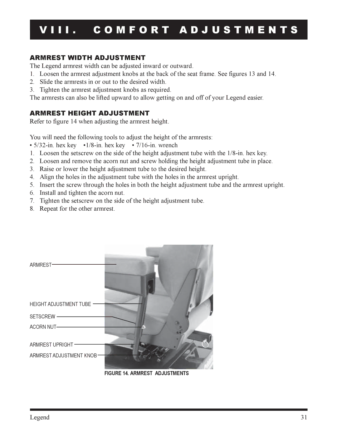 Pride Mobility SC300, SC340 owner manual Armrest Width Adjustment, Armrest Height Adjustment 