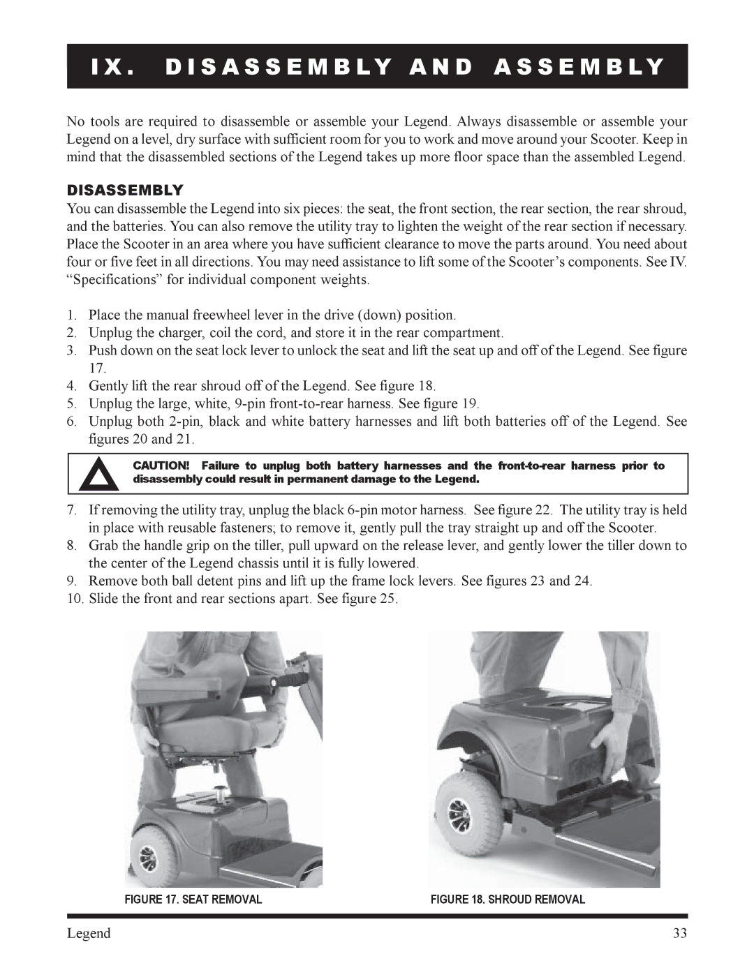 Pride Mobility SC300, SC340 owner manual D I S a S S E M B LY a N D a S S E M B LY, Disassembly 